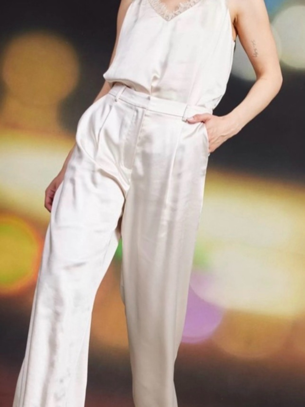NWT Skies Are Blue Cream Satin Wide Leg Pants